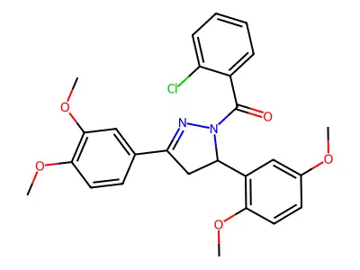(2-chlorophenyl)(5-(2,5-dimethoxyphenyl)-3-(3,4-dimethoxyphenyl)-4,5-dihydro-1H-pyrazol-1-yl)methanone structure