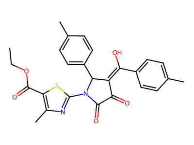 ethyl 2-[3-[hydroxy-(4-methylphenyl)methylidene]-2-(4-methylphenyl)-4,5-dioxopyrrolidin-1-yl]-4-methyl-1,3-thiazole-5-carboxylate structure