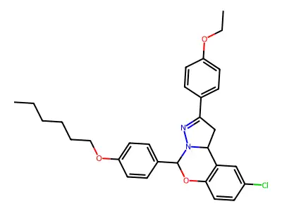 9-chloro-2-(4-ethoxyphenyl)-5-[4-(hexyloxy)phenyl]-1,10b-dihydropyrazolo[1,5-c][1,3]benzoxazine structure
