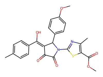 methyl 2-[3-[hydroxy-(4-methylphenyl)methylidene]-2-(4-methoxyphenyl)-4,5-dioxopyrrolidin-1-yl]-4-methyl-1,3-thiazole-5-carboxylate structure