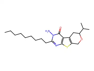 3-amino-2-nonyl-6-(propan-2-yl)-3,5,6,8-tetrahydro-4H-pyrano[4',3':4,5]thieno[2,3-d]pyrimidin-4-one structure