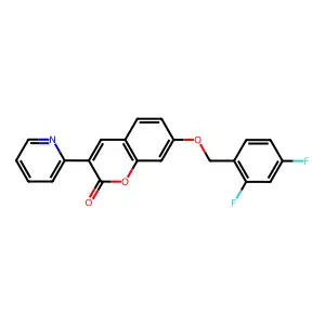 7-((2,4-difluorobenzyl)oxy)-3-(pyridin-2-yl)-2H-chromen-2-one structure
