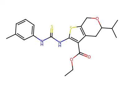 ethyl 2-[(3-methylphenyl)carbamothioylamino]-5-propan-2-yl-5,7-dihydro-4H-thieno[2,3-c]pyran-3-carboxylate structure