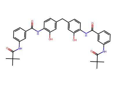 3-[(2,2-Dimethylpropanoyl)amino]-N-{4-[4-({3-[(2,2-dimethylpropanoyl)amino]benzoyl}amino)-3-hydroxybenzyl]-2-hydroxyphenyl}benzamide structure