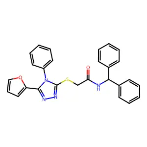 N-benzhydryl-2-[[5-(furan-2-yl)-4-phenyl-1,2,4-triazol-3-yl]sulfanyl]acetamide structure