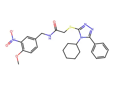 2-[(4-cyclohexyl-5-phenyl-1,2,4-triazol-3-yl)sulfanyl]-N-[(4-methoxy-3-nitrophenyl)methyl]acetamide structure