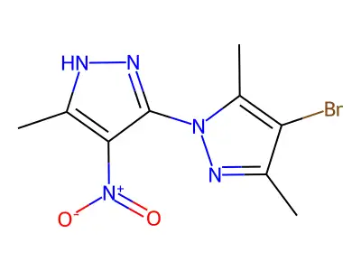 4-bromo-3,5-dimethyl-1-(5-methyl-4-nitro-1H-pyrazol-3-yl)pyrazole structure