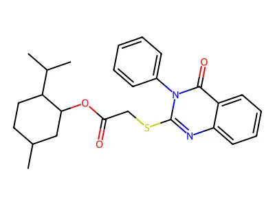 5-methyl-2-(propan-2-yl)cyclohexyl [(4-oxo-3-phenyl-3,4-dihydroquinazolin-2-yl)sulfanyl]acetate structure