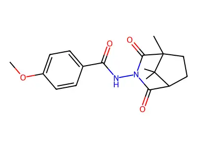 4-methoxy-N-(1,8,8-trimethyl-2,4-dioxo-3-azabicyclo[3.2.1]oct-3-yl)benzamide structure