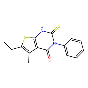 6-ethyl-5-methyl-3-phenyl-2-sulfanylidene-1H-thieno[2,3-d]pyrimidin-4-one structure