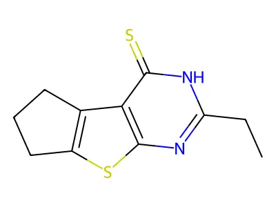 2-ethyl-3,5,6,7-tetrahydro-4H-cyclopenta[4,5]thieno[2,3-d]pyrimidine-4-thione structure