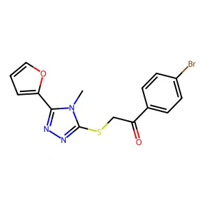 1-(4-bromophenyl)-2-{[5-(2-furyl)-4-methyl-4H-1,2,4-triazol-3-yl]sulfanyl}ethanone structure