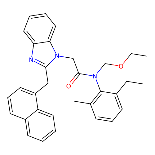 N-(ethoxymethyl)-N-(6-ethyl-2-methylphenyl)-2-[2-(naphthylmethyl)benzimidazoly l]acetamide structure