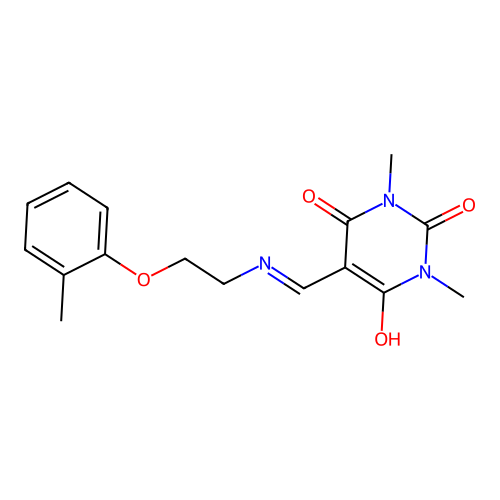 1,3-Dimethyl-5-[(2-o-tolyloxy-ethylamino)-methylene]-pyrimidine-2,4,6-trione structure