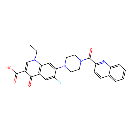 1-ethyl-6-fluoro-4-oxo-7-[4-(quinoline-2-carbonyl)piperazin-1-yl]quinoline-3-carboxylic Acid structure
