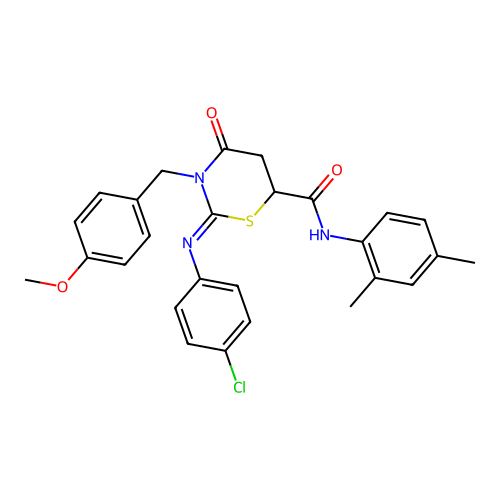 (2Z)-2-[(4-chlorophenyl)imino]-N-(2,4-dimethylphenyl)-3-(4-methoxybenzyl)-4-oxo-1,3-thiazinane-6-carboxamide structure