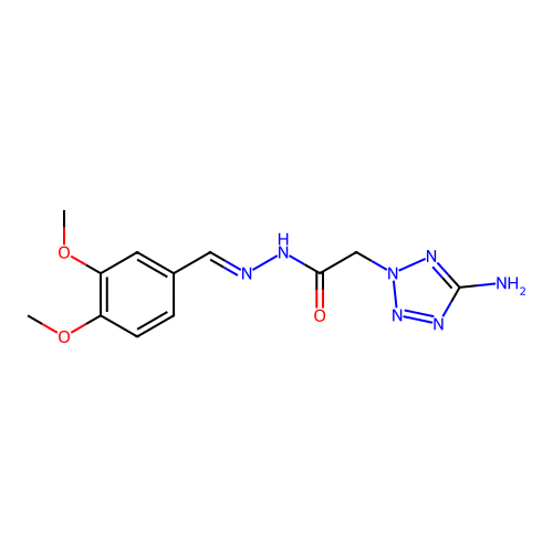 (E)-2-(5-amino-2H-tetrazol-2-yl)-N'-(3,4-dimethoxybenzylidene)acetohydrazide structure