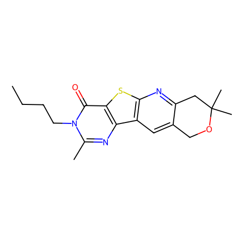 3-butyl-2,8,8-trimethyl-7,10-dihydro-8H-pyrano[3'',4'':5',6']pyrido[3',2':4,5]thieno[3,2-d]pyrimidin-4(3H)-one structure