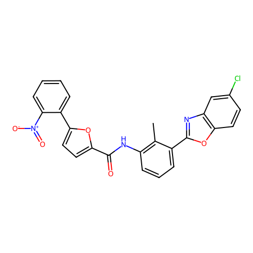 N-[3-(5-chloro-1,3-benzoxazol-2-yl)-2-methylphenyl]-5-(2-nitrophenyl)furan-2-carboxamide structure