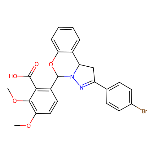 6-(2-(4-bromophenyl)-5,10b-dihydro-1H-benzo[e]pyrazolo[1,5-c][1,3]oxazin-5-yl)-2,3-dimethoxybenzoic acid structure