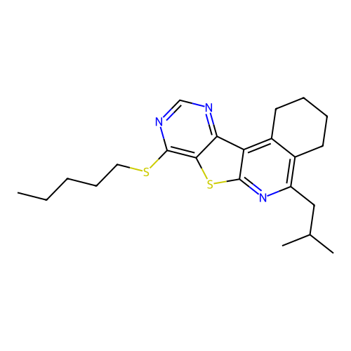 5-isobutyl-8-(pentylthio)-1,2,3,4-tetrahydropyrimido[4',5':4,5]thieno[2,3-c]isoquinoline structure