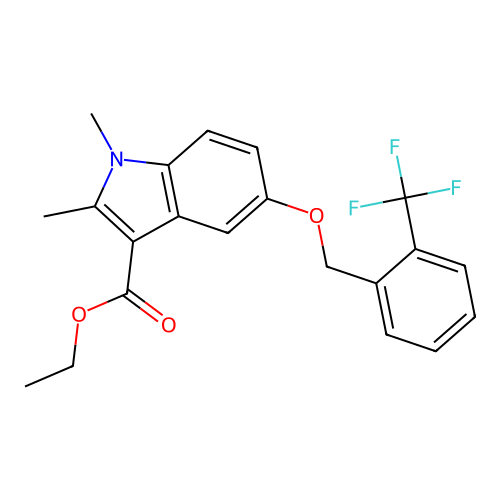 Ethyl 1,2-dimethyl-5-{[2-(trifluoromethyl)phenyl]methoxy}indole-3-carboxylate structure