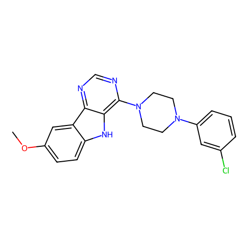 4-[4-(3-chlorophenyl)piperazin-1-yl]-8-methoxy-5H-pyrimido[5,4-b]indole structure