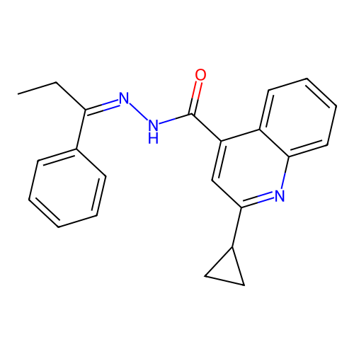 2-cyclopropyl-N'-[(1Z)-1-phenylpropylidene]quinoline-4-carbohydrazide structure