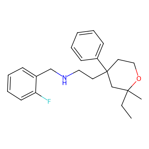 2-(2-ethyl-2-methyl-4-phenyltetrahydro-2H-pyran-4-yl)-N-(2-fluorobenzyl)ethanamine structure