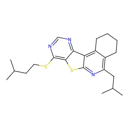 5-isobutyl-8-(isopentylthio)-1,2,3,4-tetrahydropyrimido[4',5':4,5]thieno[2,3-c]isoquinoline structure