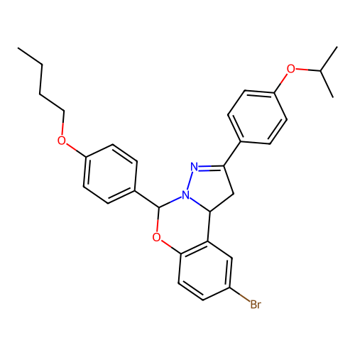 9-bromo-5-(4-butoxyphenyl)-2-(4-isopropoxyphenyl)-5,10b-dihydro-1H-benzo[e]pyrazolo[1,5-c][1,3]oxazine structure
