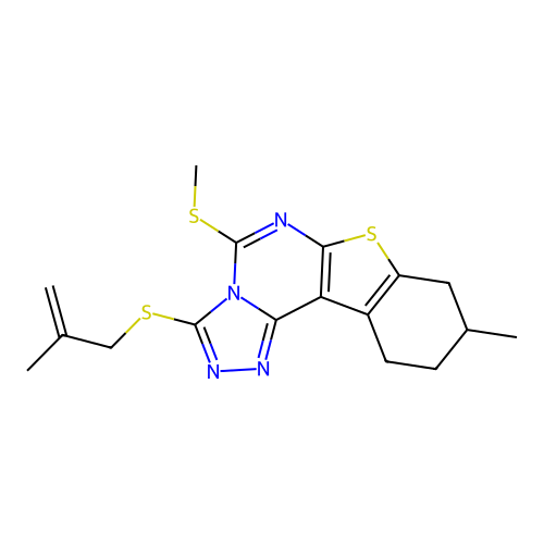 9-methyl-3-((2-methylallyl)thio)-5-(methylthio)-8,9,10,11-tetrahydrobenzo[4,5]thieno[3,2-e][1,2,4]triazolo[4,3-c]pyrimidine structure
