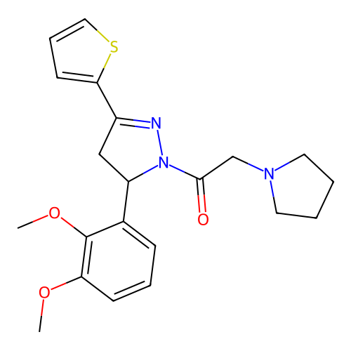 1-(5-(2,3-dimethoxyphenyl)-3-(thiophen-2-yl)-4,5-dihydro-1H-pyrazol-1-yl)-2-(pyrrolidin-1-yl)ethanone structure