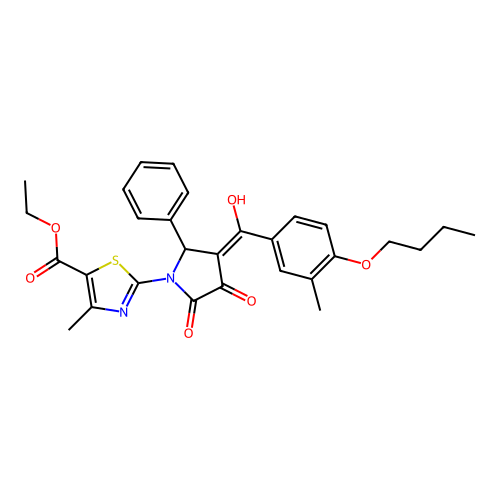 ethyl 2-(3-(4-butoxy-3-methylbenzoyl)-4-hydroxy-5-oxo-2-phenyl-2,5-dihydro-1H-pyrrol-1-yl)-4-methylthiazole-5-carboxylate structure
