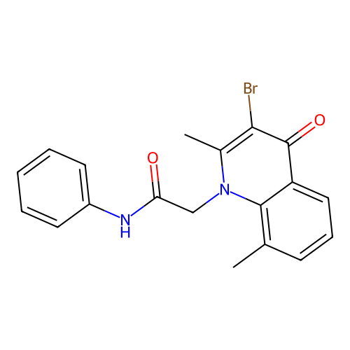 2-(3-bromo-2,8-dimethyl-4-oxoquinolin-1(4H)-yl)-N-phenylacetamide structure