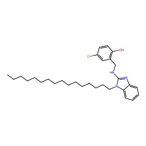 4-chloro-2-(((1-hexadecyl-1H-benzo[d]imidazol-2-yl)amino)methyl)phenol structure