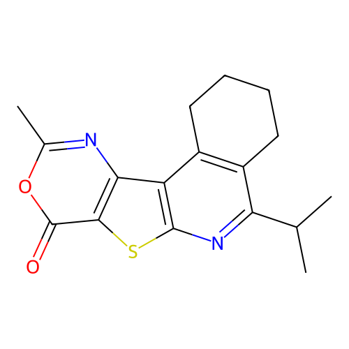 10-methyl-5-(propan-2-yl)-1,2,3,4-tetrahydro-8H-[1,3]oxazino[4',5':4,5]thieno[2,3-c]isoquinolin-8-one structure