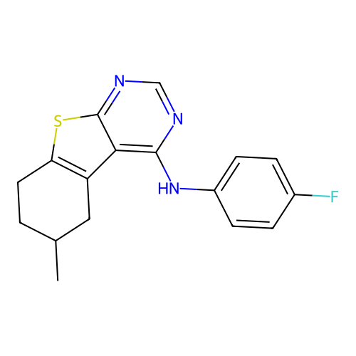 N-(4-fluorophenyl)-6-methyl-5,6,7,8-tetrahydro-[1]benzothiolo[2,3-d]pyrimidin-4-amine structure