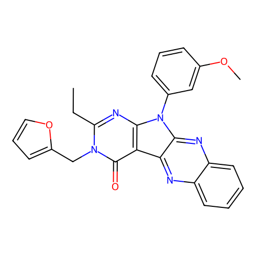 2-ethyl-3-(furan-2-ylmethyl)-11-(3-methoxyphenyl)-3,11-dihydro-4H-pyrimido[5',4':4,5]pyrrolo[2,3-b]quinoxalin-4-one structure
