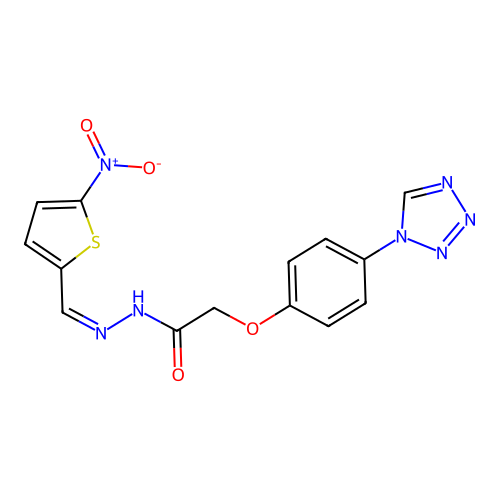N-[(Z)-(5-nitrothiophen-2-yl)methylideneamino]-2-[4-(tetrazol-1-yl)phenoxy]acetamide structure