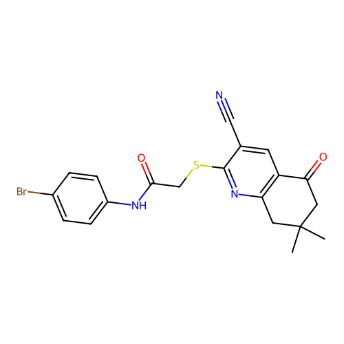 N-(4-bromophenyl)-2-[(3-cyano-7,7-dimethyl-5-oxo-6,8-dihydroquinolin-2-yl)sulfanyl]acetamide structure