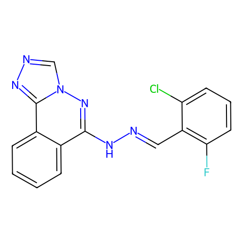 (E)-6-(2-(2-chloro-6-fluorobenzylidene)hydrazinyl)-[1,2,4]triazolo[3,4-a]phthalazine structure