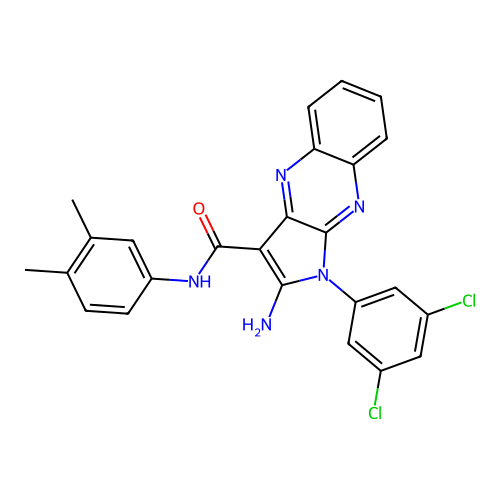 2-amino-1-(3,5-dichlorophenyl)-N-(3,4-dimethylphenyl)-1H-pyrrolo[2,3-b]quinoxaline-3-carboxamide structure