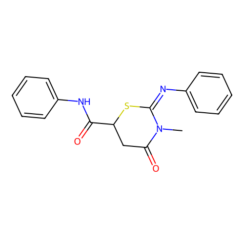 (2Z)-3-methyl-4-oxo-N-phenyl-2-(phenylimino)-1,3-thiazinane-6-carboxamide structure