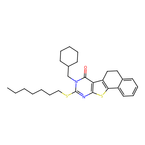 8-(cyclohexylmethyl)-9-(heptylsulfanyl)-5,8-dihydronaphtho[2',1':4,5]thieno[2,3-d]pyrimidin-7(6H)-one structure
