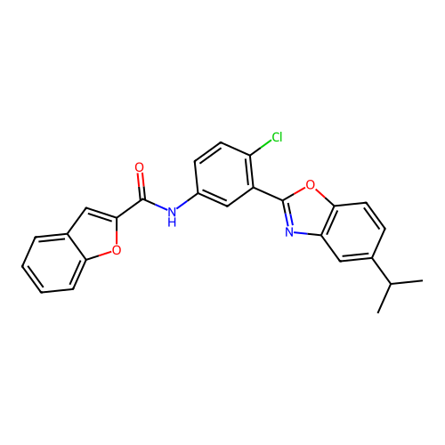 N-{4-chloro-3-[5-(propan-2-yl)-1,3-benzoxazol-2-yl]phenyl}-1-benzofuran-2-carboxamide structure