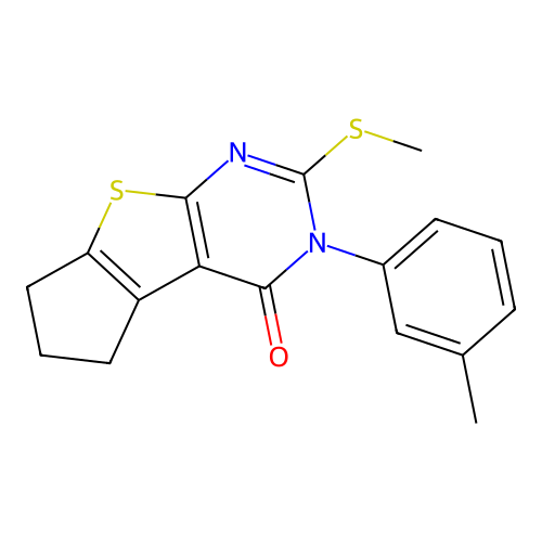 2-(methylthio)-3-(m-tolyl)-6,7-dihydro-3H-cyclopenta[4,5]thieno[2,3-d]pyrimidin-4(5H)-one structure
