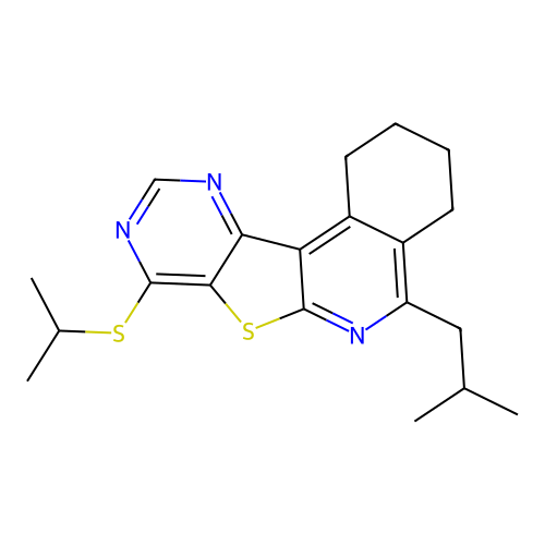 5-(2-methylpropyl)-8-(propan-2-ylsulfanyl)-1,2,3,4-tetrahydropyrimido[4',5':4,5]thieno[2,3-c]isoquinoline structure
