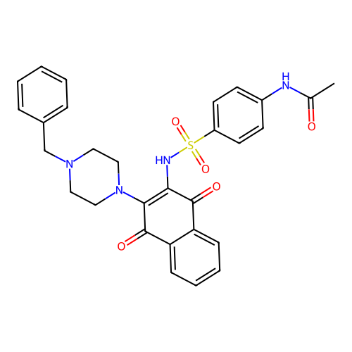 N-[4-[[3-(4-benzylpiperazin-1-yl)-1,4-dioxonaphthalen-2-yl]sulfamoyl]phenyl]acetamide structure