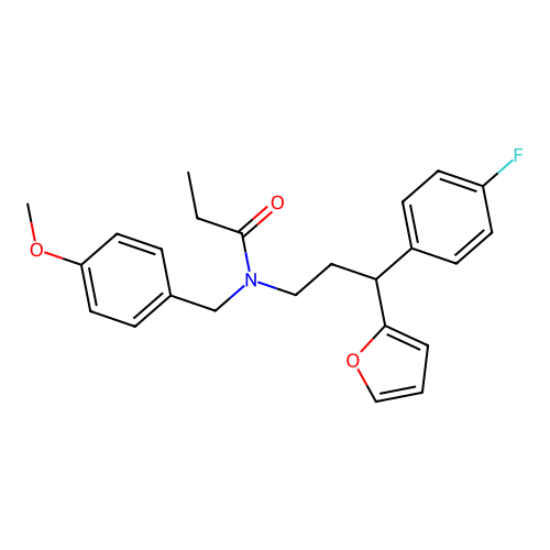 N-[3-(4-fluorophenyl)-3-(furan-2-yl)propyl]-N-[(4-methoxyphenyl)methyl]propanamide structure